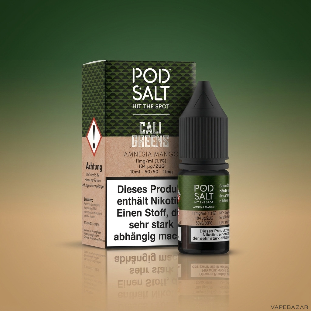 Pod Salt Fusion Cali Greens Amnesia Mango Zweitbild | Vapebazar Pod Salt Fusion Amnesia Mango - Flasche Detailansicht