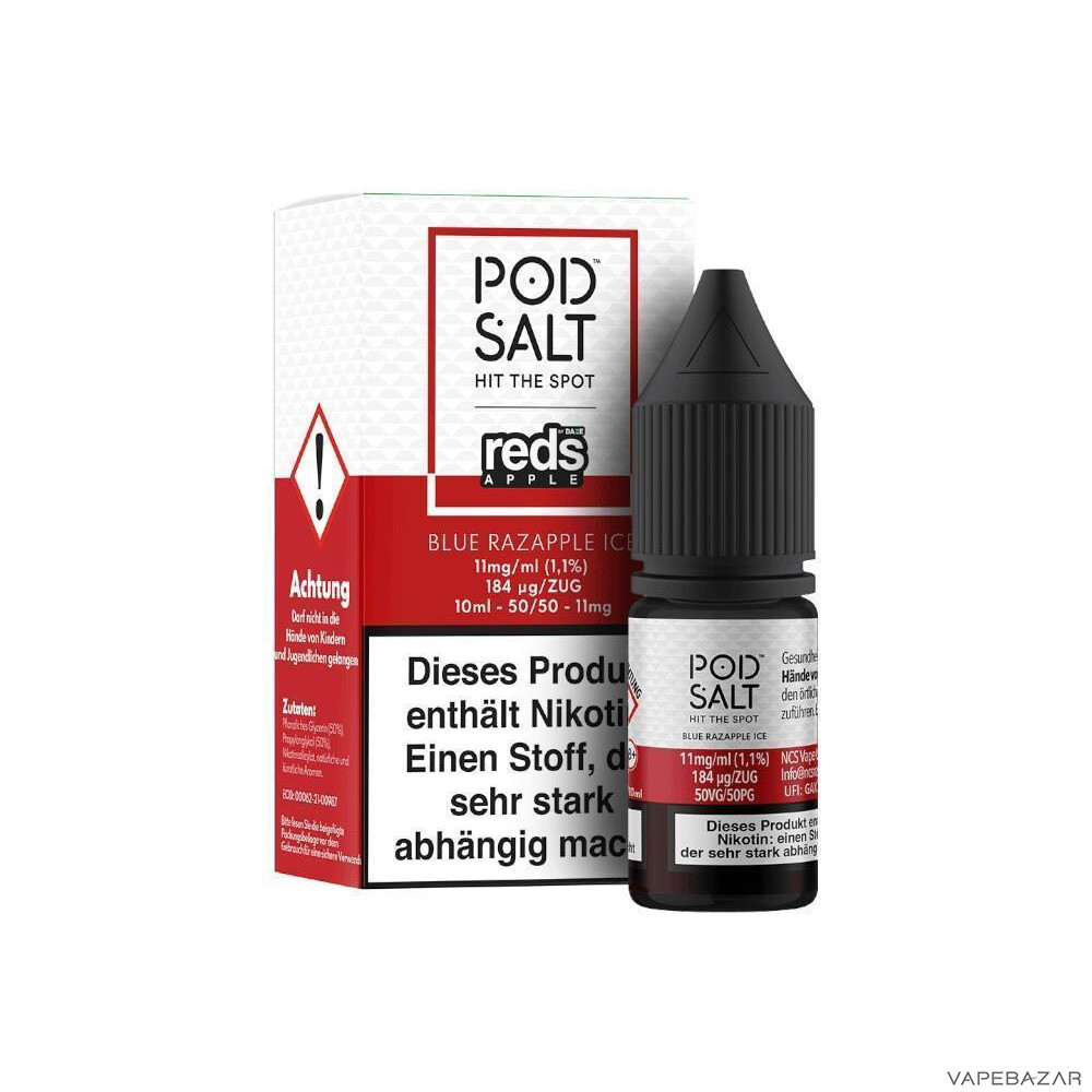 Pod Salt Fusion Reds Apple Blue Razapple Ice Drittbild | Vapebazar Pod Salt Fusion Blue Razapple Ice - Flasche Mit Verpackung