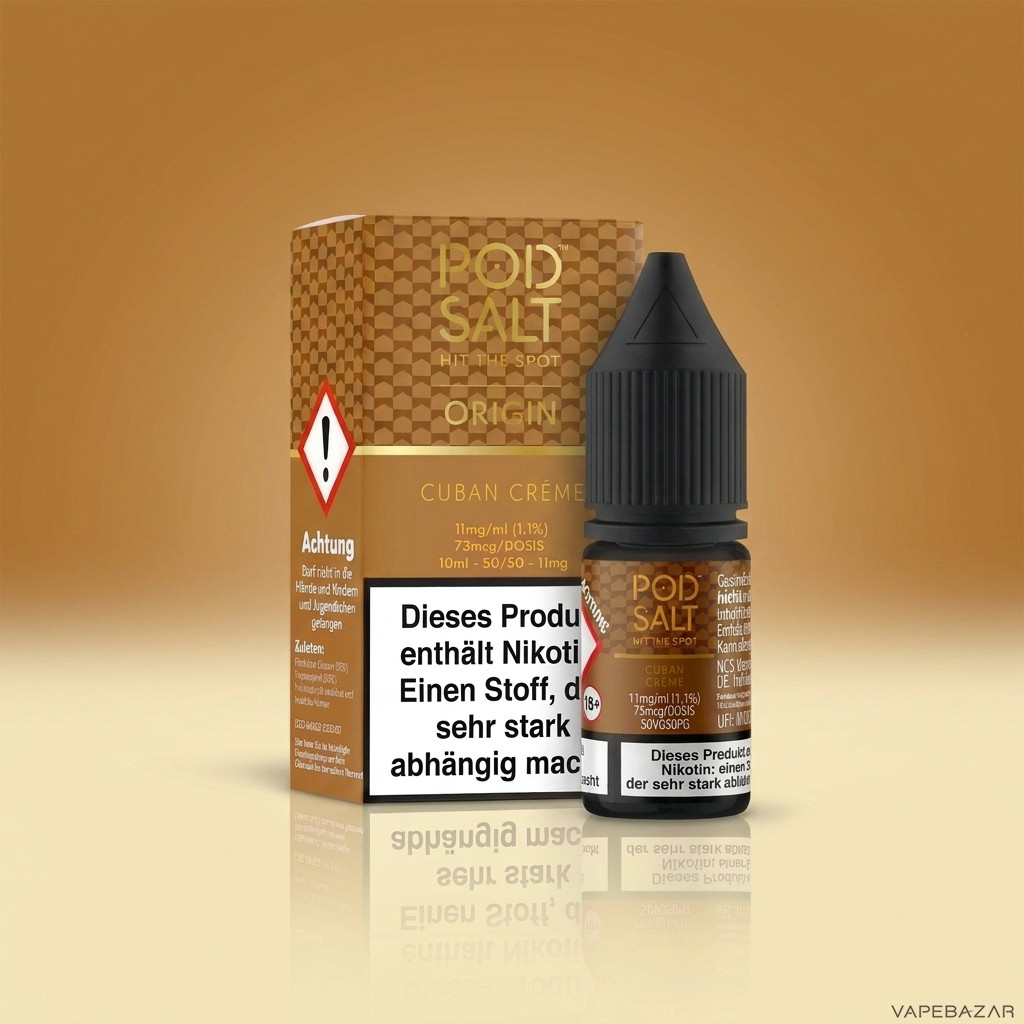 Pod Salt Origin Cuban Creme Zweitbild | Vapebazar Pod Salt Origin Cuban Crème Nikotinsalz Liquid 10 Ml – Flasche