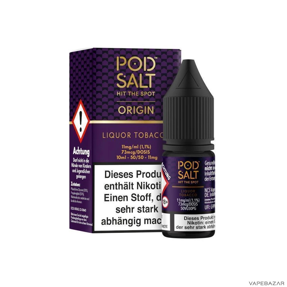 Pod Salt Origin Liquor Tobacco Drittbild | Vapebazar Pod Salt Origin Liquor Tobacco Nikotinsalz Liquid 10 Ml – Verpackung