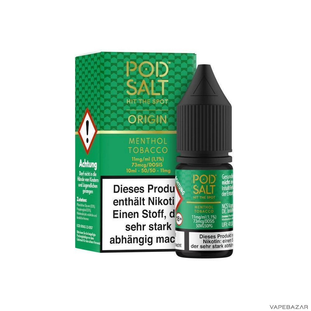 Pod Salt Origin Menthol Tobacco Drittbild | Vapebazar Pod Salt Origin Menthol Tobacco Nikotinsalz Liquid 10 Ml – Verpackung