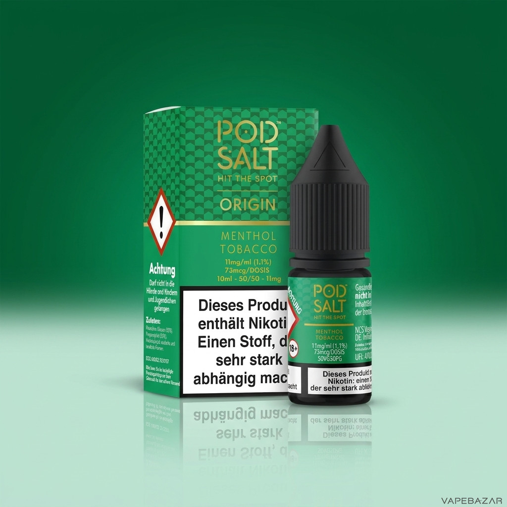 Pod Salt Origin Menthol Tobacco Zweitbild | Vapebazar Pod Salt Origin Menthol Tobacco Nikotinsalz Liquid 10 Ml – Flasche