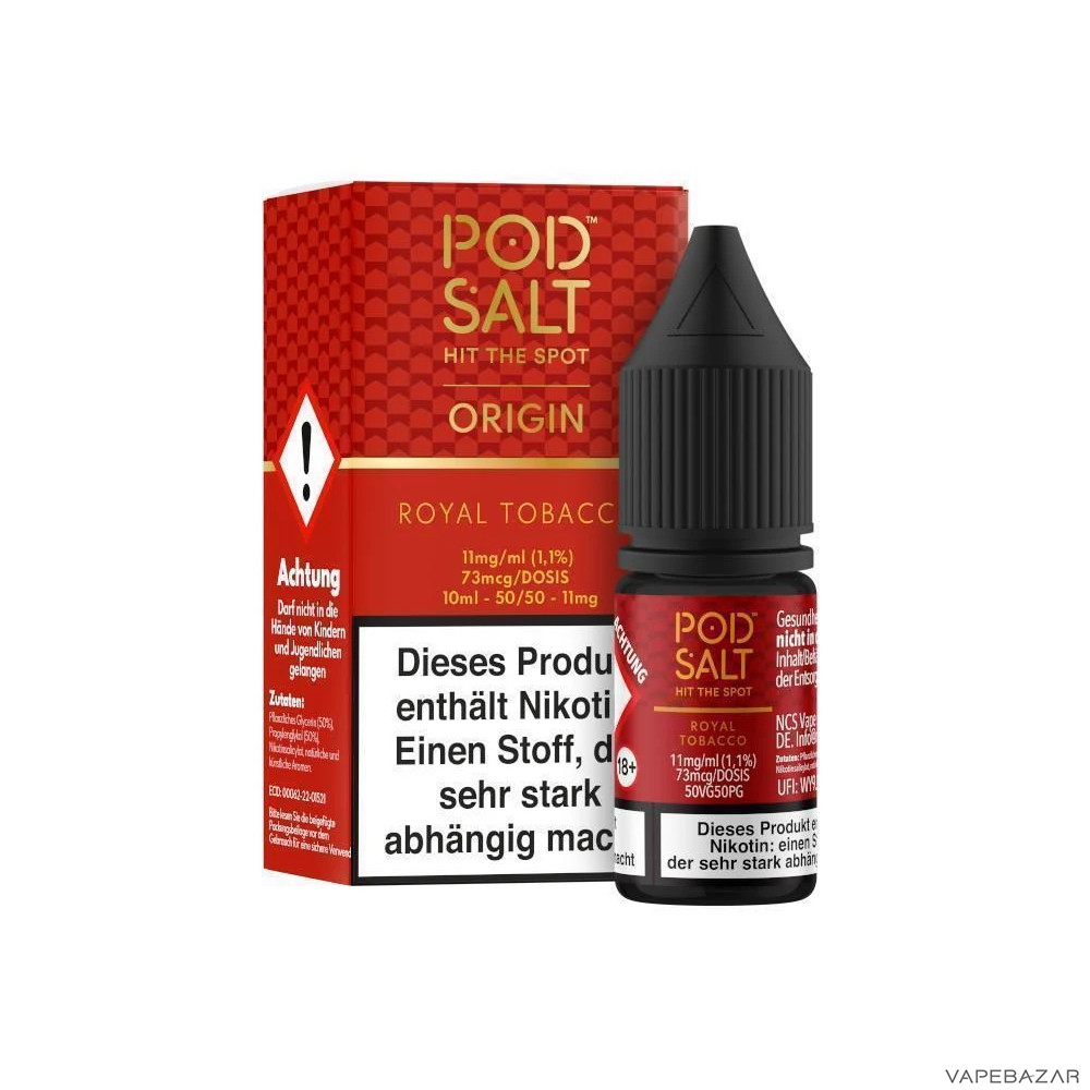 Pod Salt Origin Royal Tobacco Drittbild | Vapebazar Pod Salt Origin Royal Tobacco Nikotinsalz Liquid 10 Ml – Verpackung