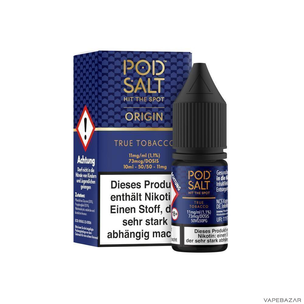 Pod Salt Origin True Tobacco Drittbild | Vapebazar Pod Salt Origin True Tobacco Nikotinsalz Liquid 10 Ml – Verpackung
