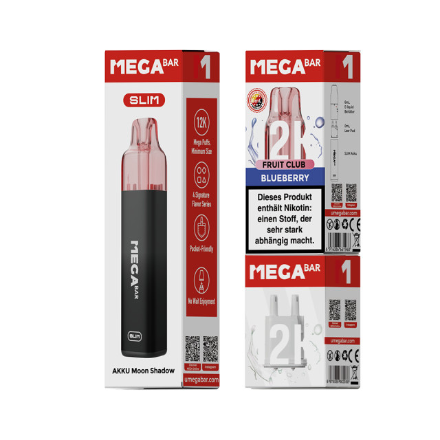 megabar slim starter kit blueberry | Vapebazar Megabar Slim 12K Starter Kit Blueberry - Verpackung Akkutraeger Und Pod