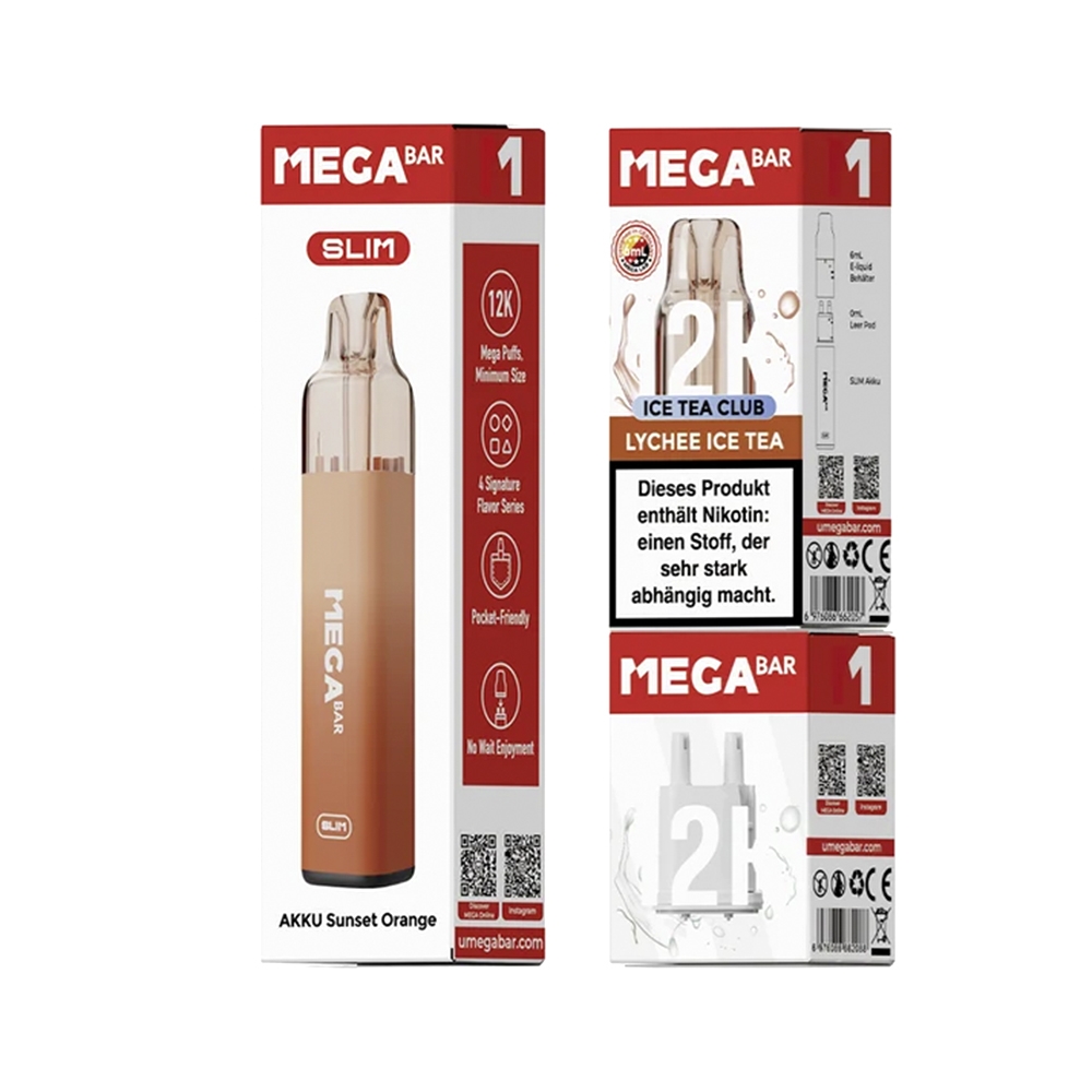 megabar slim starter kit lychee ice tea | Vapebazar Megabar Slim 12K Starter Kit Lychee Ice Tea - Verpackung Akkutraeger Und Pod