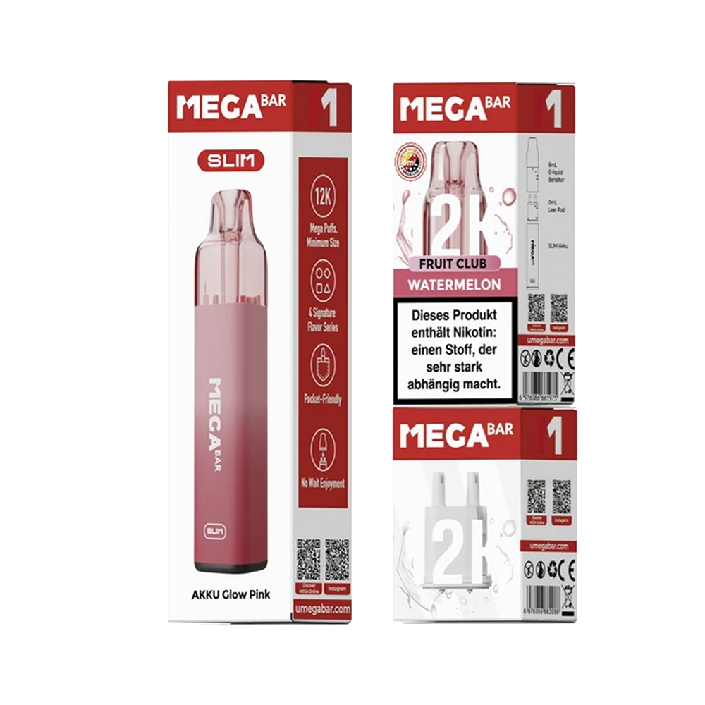 megabar slim starter kit watermelon | Vapebazar Megabar Slim 12K Starter Kit Watermelon - Verpackung Akkutraeger Und Pod